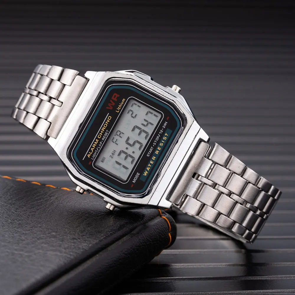 Лучший бренд светодиодный Цифровые наручные часы Для мужчин Для женщин светодиодный часы Винтаж Нержавеющая сталь светодиодный спортивные часы будильник световой Reloj