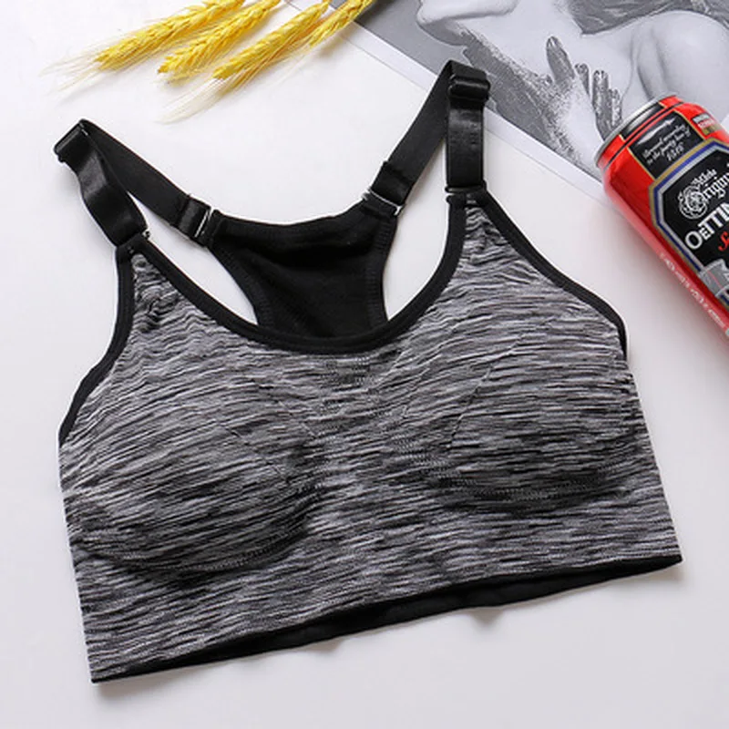 Quick Dry Sports Grey Bra Women Padded Wirefree Adjustable Shakeproof Fitness Underwear Push Up Seamless Yoga Running Tops