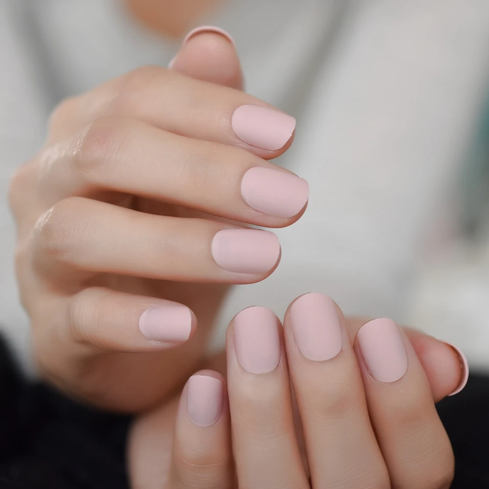 Short Round Light Pink Artificial Nail Art Tips Matte Lovely Girl Fake Nails Candy Pure Color Decoration Nail Art 24pcs False Nails Aliexpress