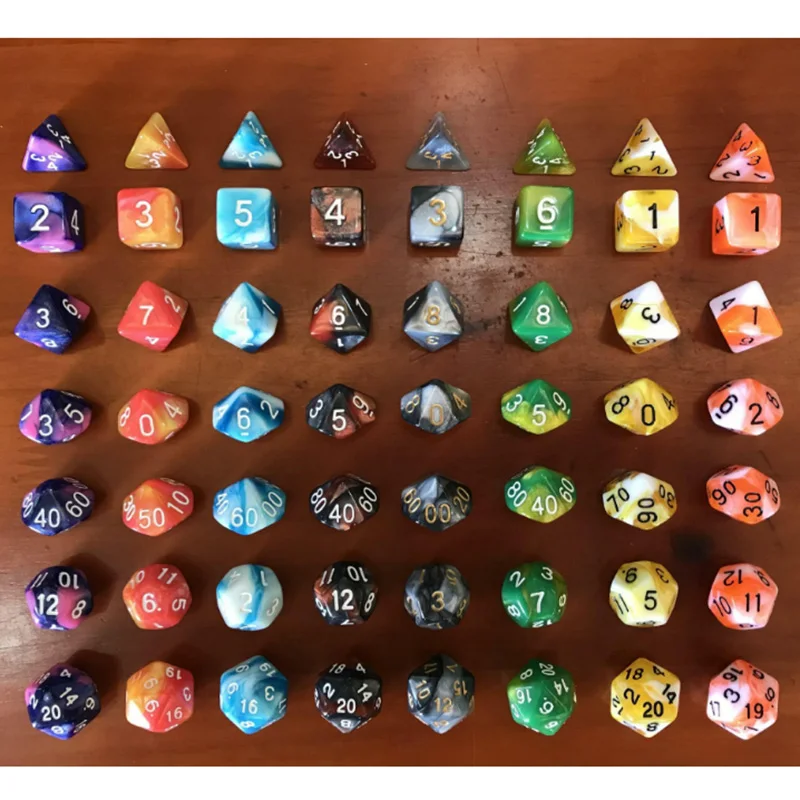 

7PCS/LOT Polyhedral Dice 8 Kinds Option High Quality two-color Digital Dice With Pearlized Effect Dice Set