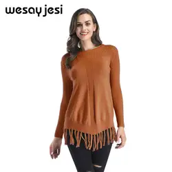 Длинные рубашка с рукавами harajuku/женские зимние топы для женщин свитер с кисточками верхняя женская одежда пуловер тянуть роковой осень 2018