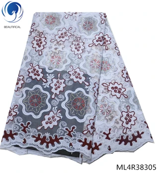 

BEAUTIFICAL african lace embroidery rhinestones fabric luxury african lace fabric flower swiss cotton lace material ML4R383