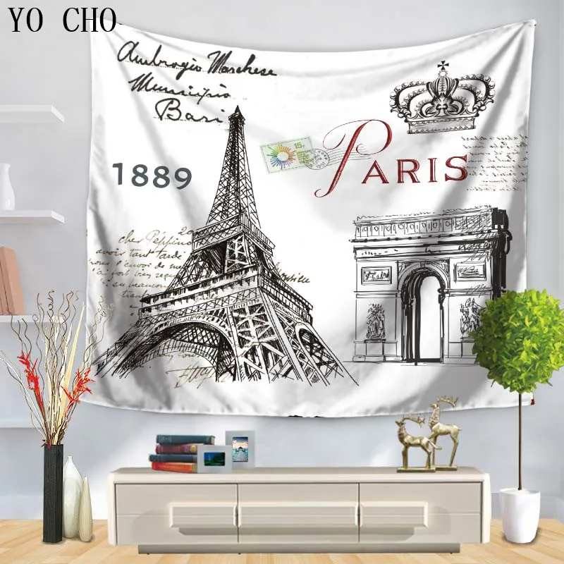 

YO CHO High Quality Paris Tower Statue Of Liberty Tapestry Vintage Decoration Wall Hanging Livingroom Bedroom Dorm Cover Yogamat
