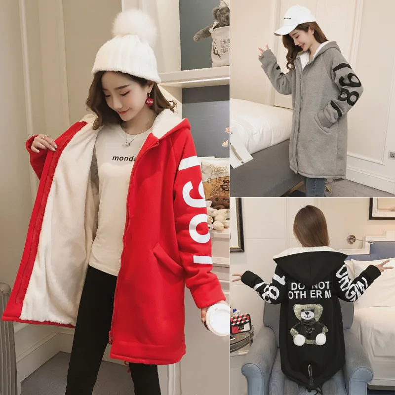 2017 fashion pregnant women autumn and winter clothing sweater plus cashmere thick cardigan long sleeve hooded jacket