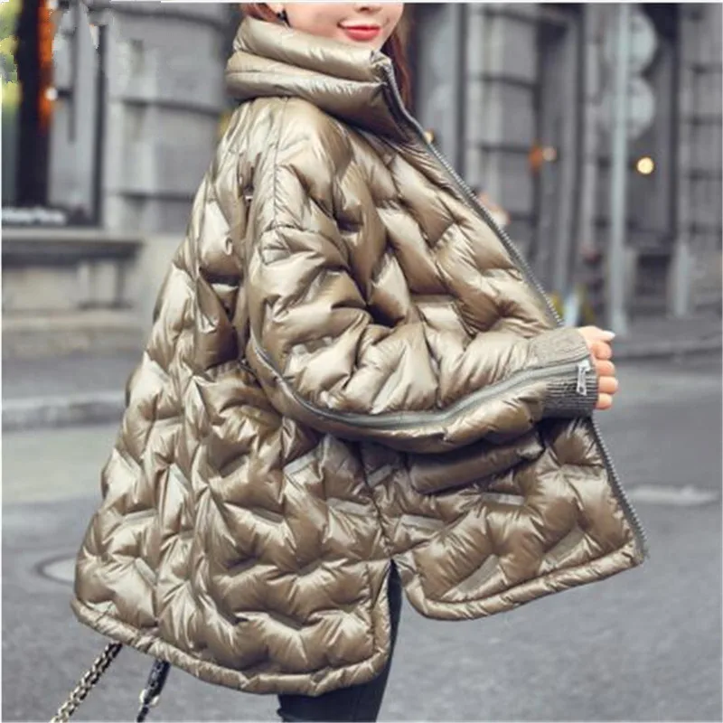 

New Winter bread service light Down jacket Women Short paragraph Loose Fashion cloak Jacket Female Straight Outerwear