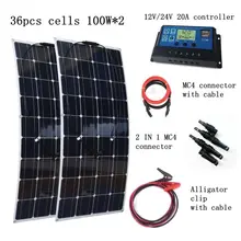 2pcs 100W Flexible Solar Panel Module with 20A Solar Controller with Quick Connection Cables 200W House