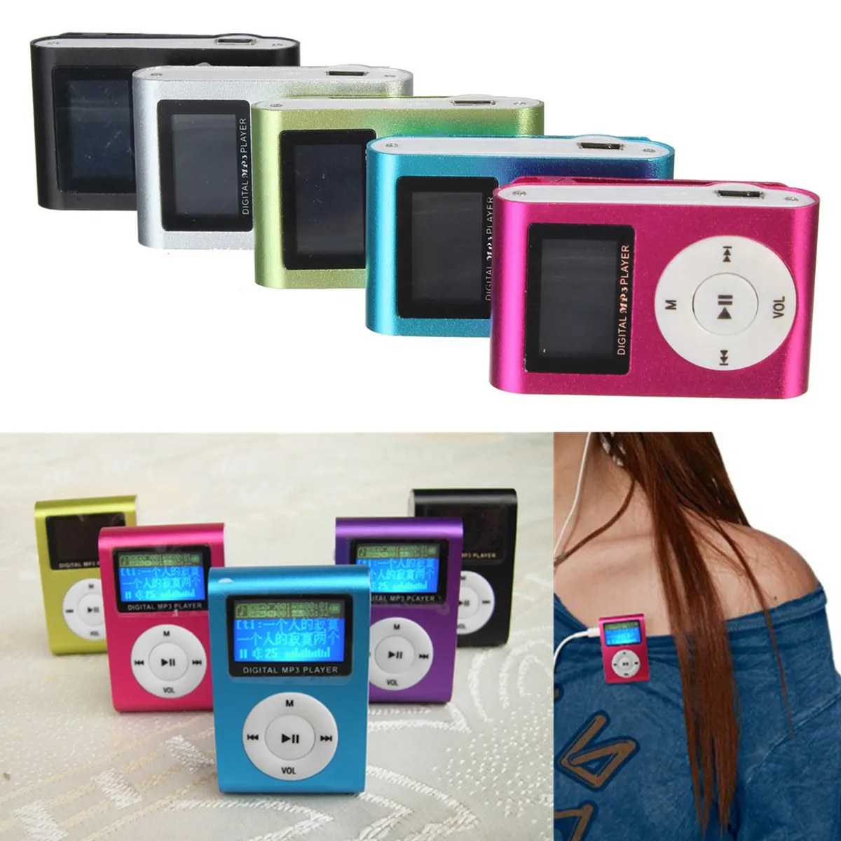 Mini Clip MP3 Player Pocket Sports Flash Drive LCD Screen Support 32GB Micro SD TF Card Radio