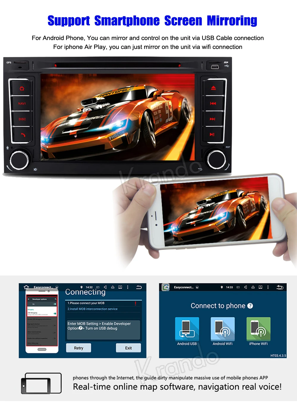 Krando Volkswagen VW Touareg T5 Transporter Multivan 2002-2011 android car radio stereo navigation gps car dvd player multimedia system (5)