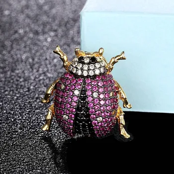 

Zlxgirl Luxury Brand AAA Zircon beetle shape brooches jewelry Women Copper Hijab Pins Accessory carton Brooch Pendant pins