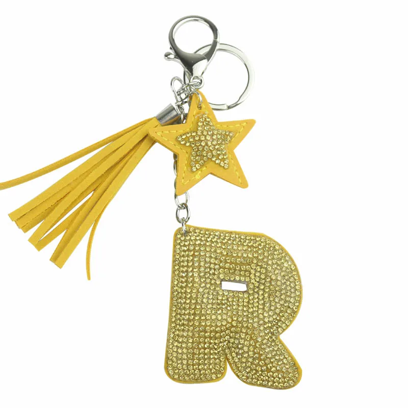 Буква R брелок для ключей с кожаными кисточками брелок, украшение серебряное кольцо с буква из стразов porte clef для женщин сумка кулон подарок