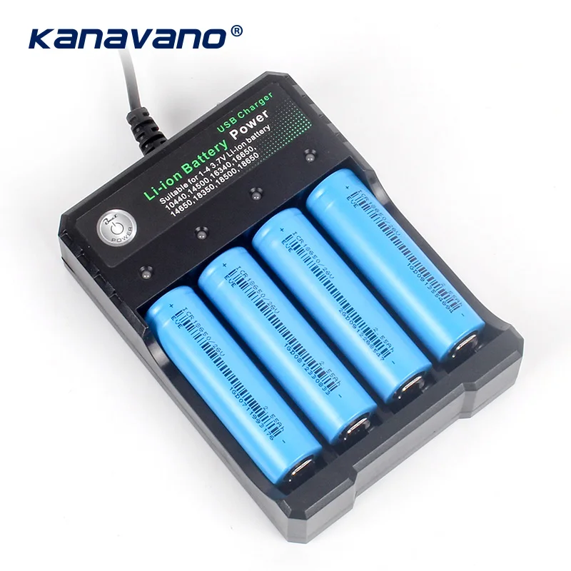 

Kanavano 3.7V 18650 Charger Li-ion Battery 4.2V Four Slot Line Charge Full from Shutdown Factory 14650 18350 batteries Charger
