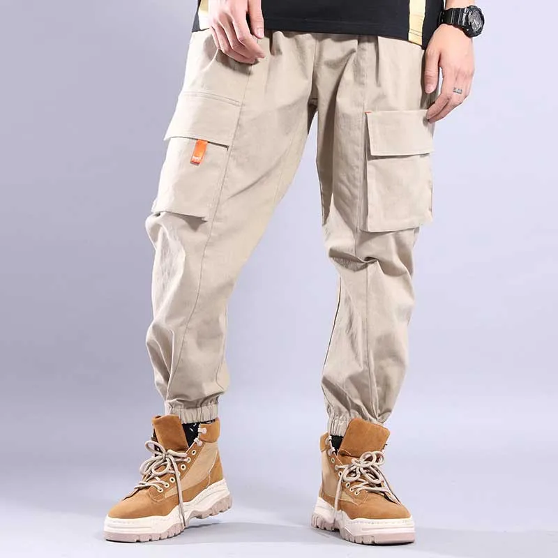 Новая мода хип хоп мужские брюки-карго шаровары для бега Свободные мешковатые уличные брюки мужская одежда - Цвет: Хаки