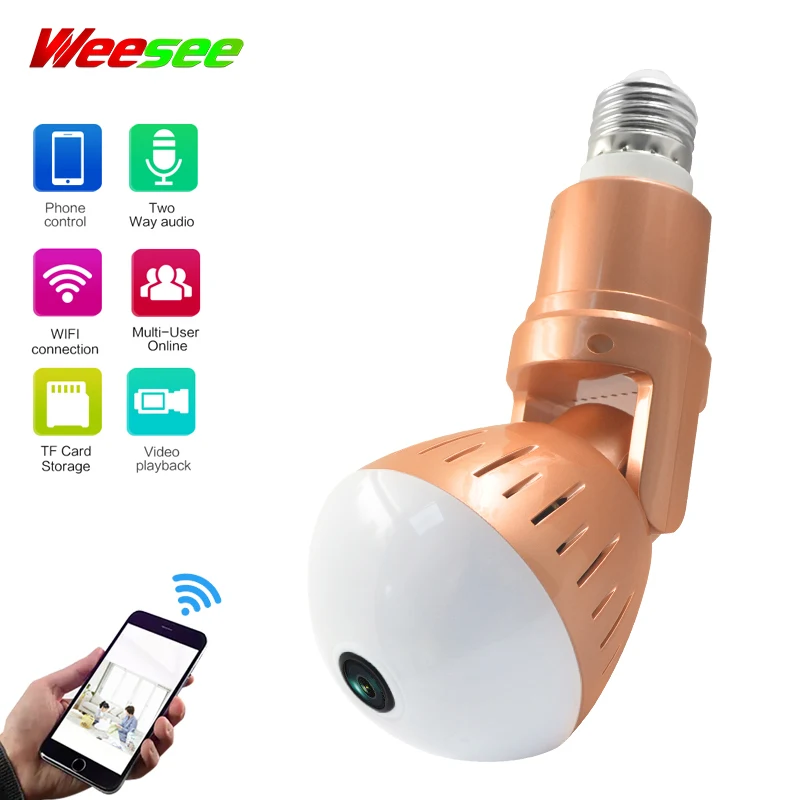 Weesee High quality V380 1080P 5MP Fisheye P2P Two way audio Bulb VR Indoor WIFI Wireless 360° Smart IP CCTV Camera | Безопасность и