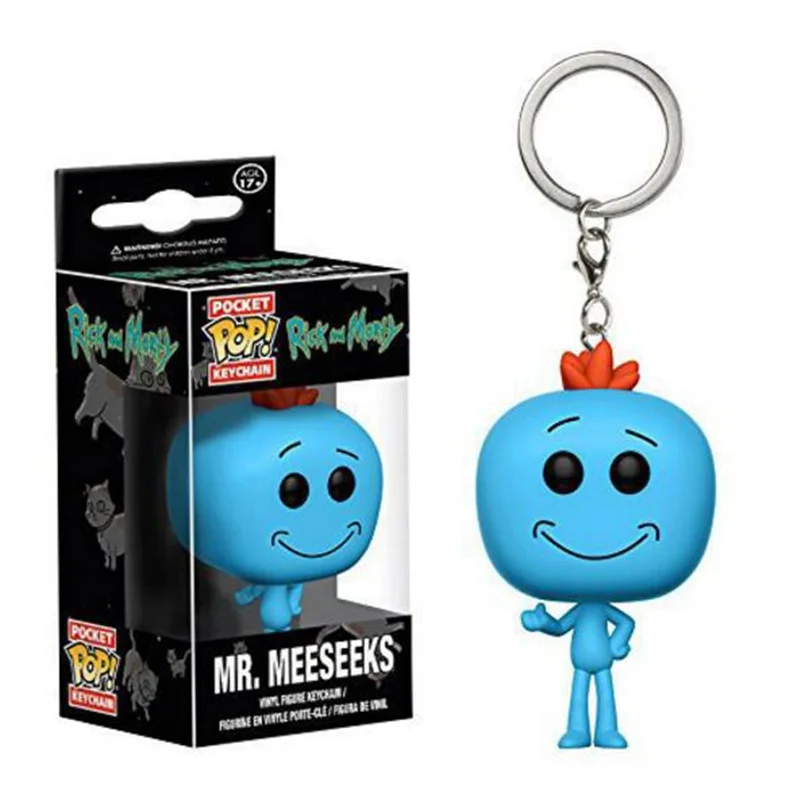 FUNKO POP Rick and Morty Mr.meeseeks pocket pop Keychain doll pvc Action Figure collection model Toys for children birthday gift