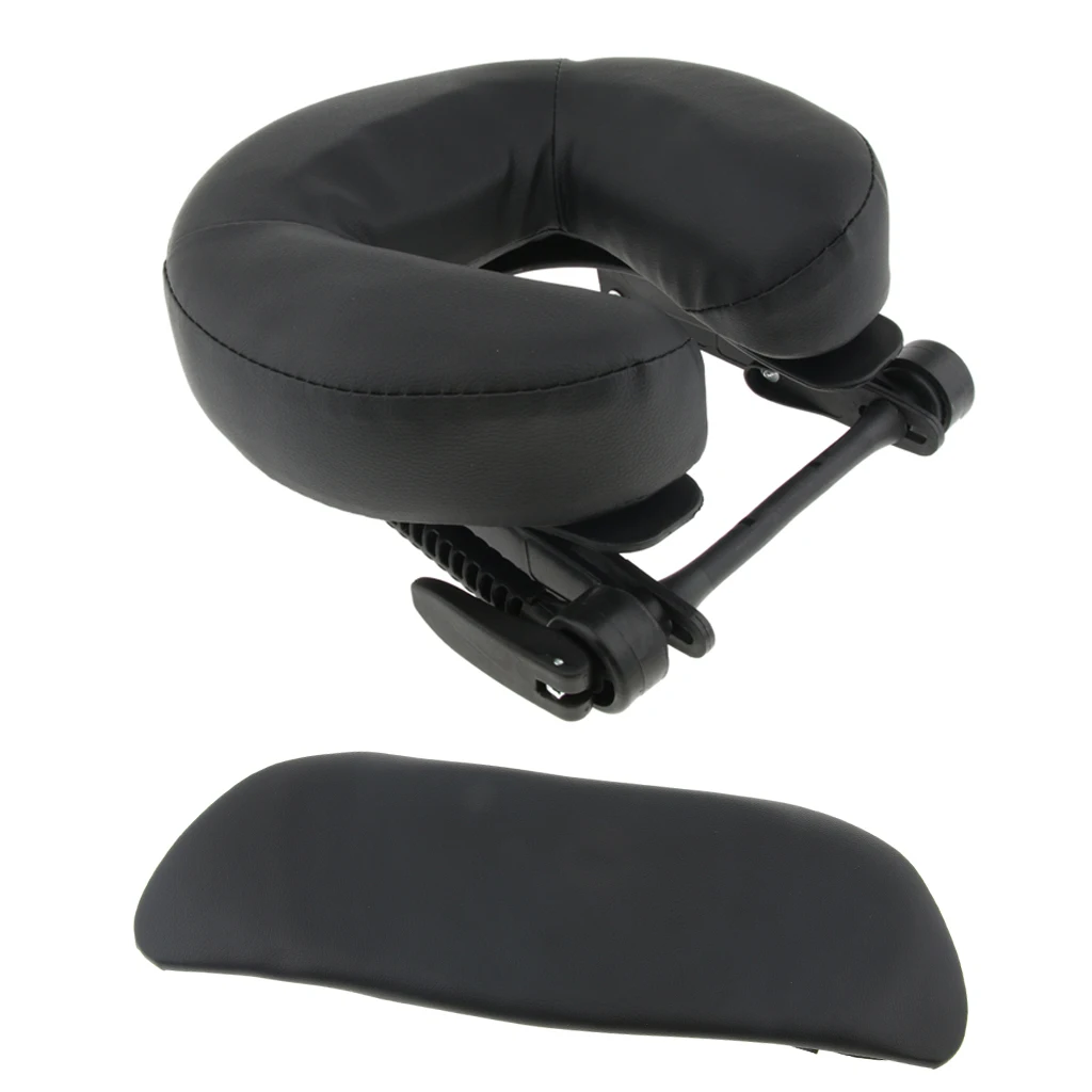 Adjustable Height Face Cradle + Foam Facial Rest Down Cushion + PU Leather Arm Support Pillow Set For Massage Table Bed