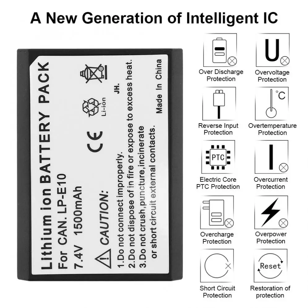 LP-E10 7,4 V 1500 мА/ч, литий-ионный аккумулятор Перезаряжаемые Камера Батарея для 1100D 1200D 1300D Rebel T3 T5 поцелуй X50 X70 батареи