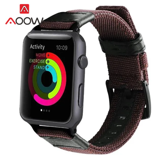Тканевый нейлоновый ремешок для Apple Watch 38 мм 40 42 44 браслет из натуральной кожи