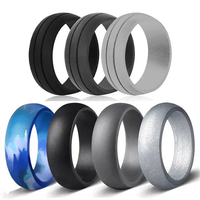 7pcs/set Silicone Ring 8mm Hypoallergenic Flexible Sports Comfortable Finger Rings 8.7mm FDA Rubber Wedding Band for Men Women