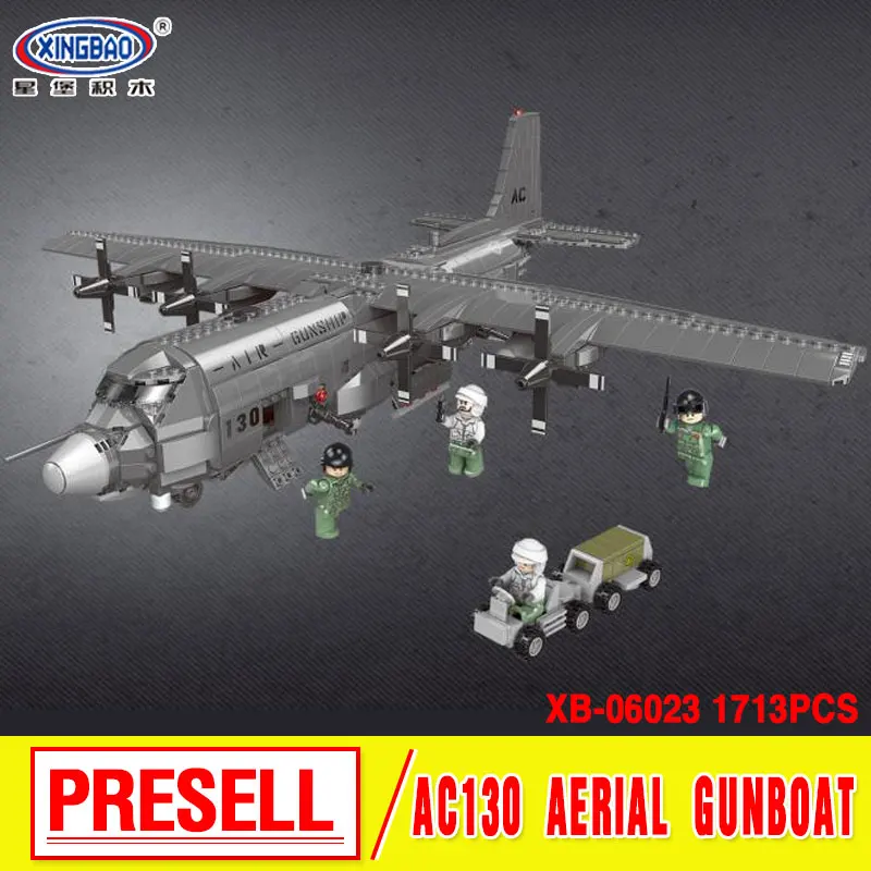 

XINGBAO 06023 1713PCS Military Series The AC130 Aerial Gunboat Set Building Blocks Bricks Plane Model Kid Toys As Christmas Gift