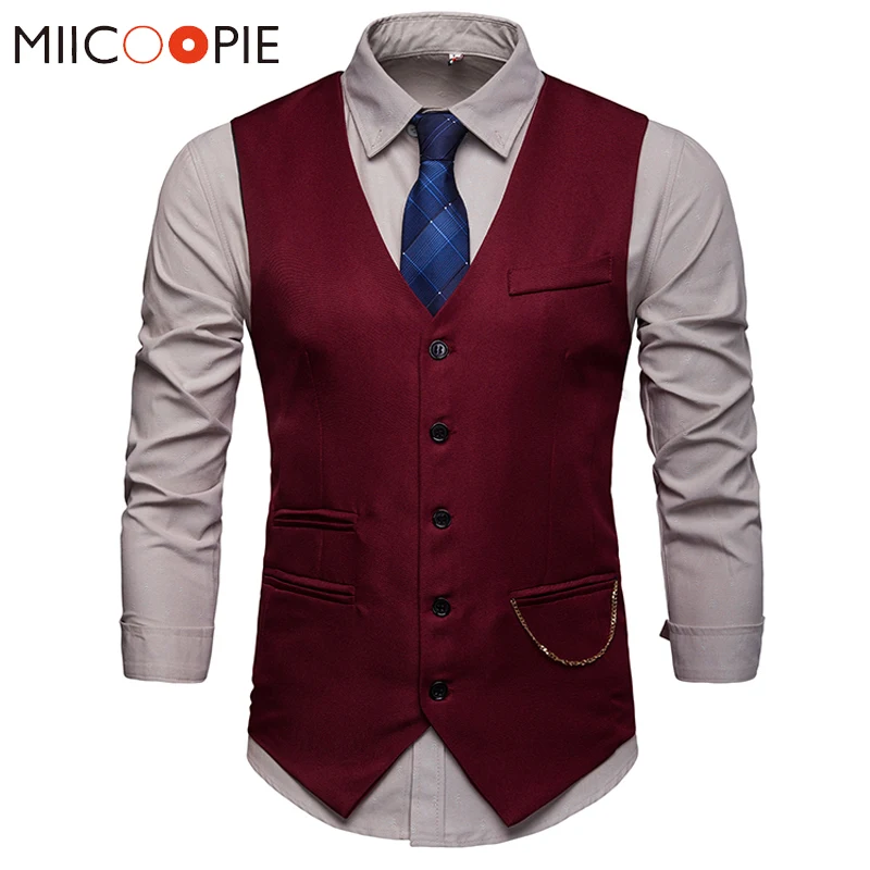 

Men Suit Vest 2019 Fashion British Style Slim Gilet Men Formal Business Sleeveless Jacket Waistcoat Single Breasted Vintage Vest