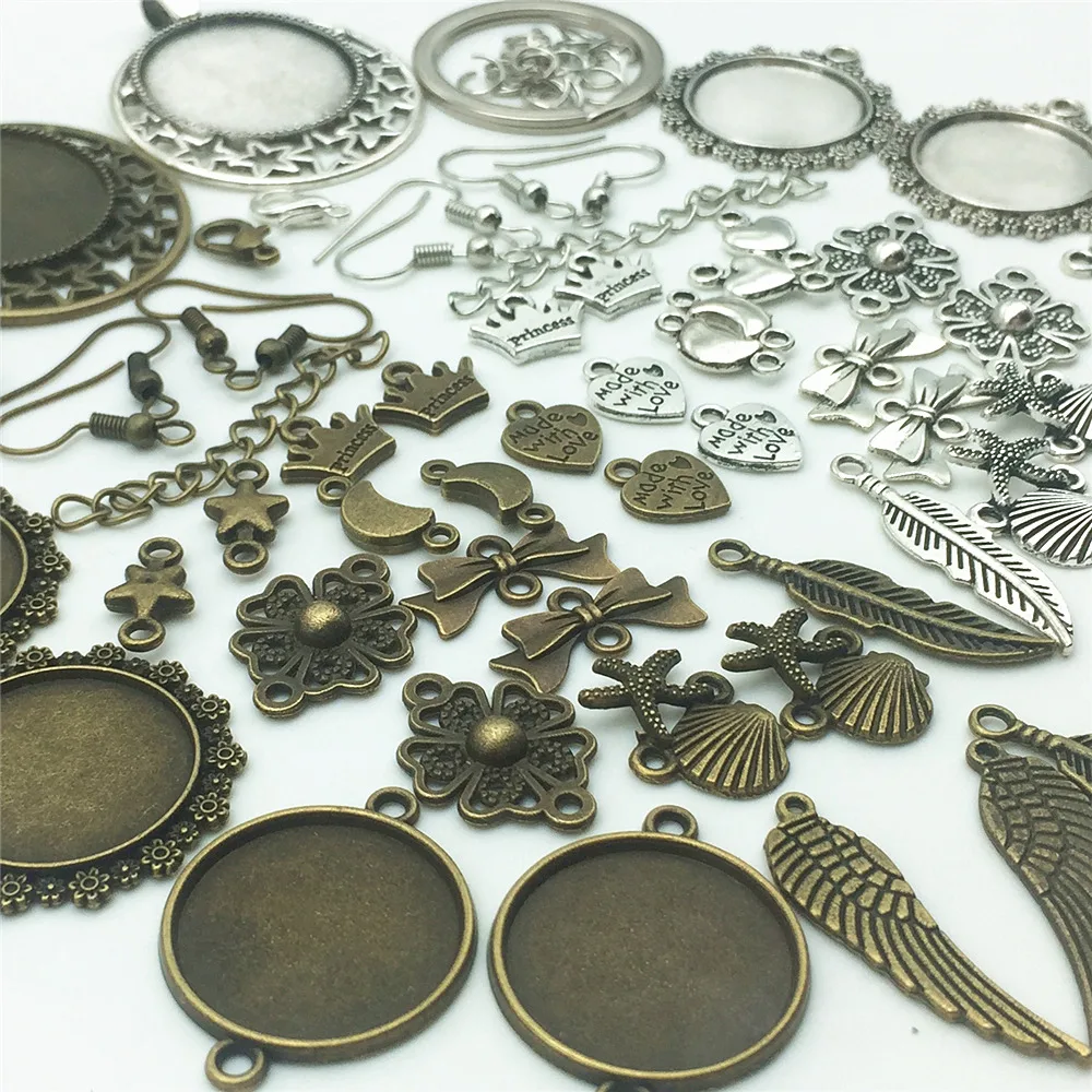 

LJJAGLL Charms Tow Color 100pcs Alloy Jewlery Findings Diy Hand Make Bracelet Cameo Base Keychain Earrings Diy Components AZH005