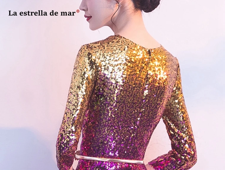 Abito damigella donna 2019 Новое кружевное платье с длинным рукавом со стразами золотого цвета шампанского серебряного цвета для свадебной вечеринки