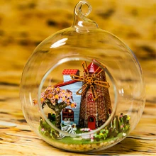Новое поступление Diy кукольный домик мини стеклянный шар модель строительные наборы ручной работы деревянный кукольный домик Рождественский подарок
