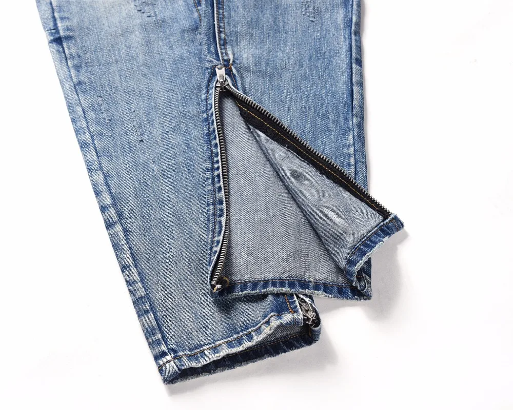 19ss New Hip Hop Justin Bieber Slim Fit Knee slit Ripped Biker Jeans Ankles Zipper Fly Jeans Streetwear Jeans Sweatpants