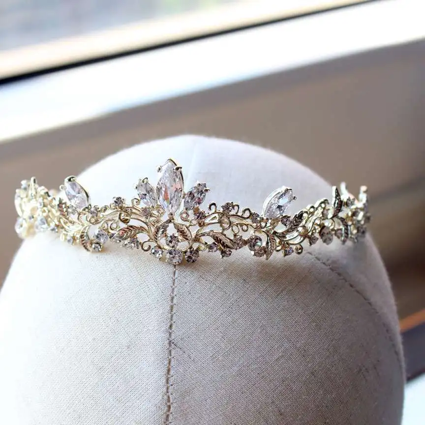 

light gold small size zircon tiara brides child tiara wedding hair jewelry