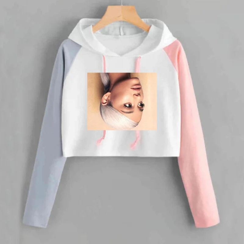 Укороченная Женская толстовка с капюшоном Ariana Grande, укороченные толстовки с принтом и длинными рукавами, пуловер с круглым вырезом, женские свитшоты, укороченные