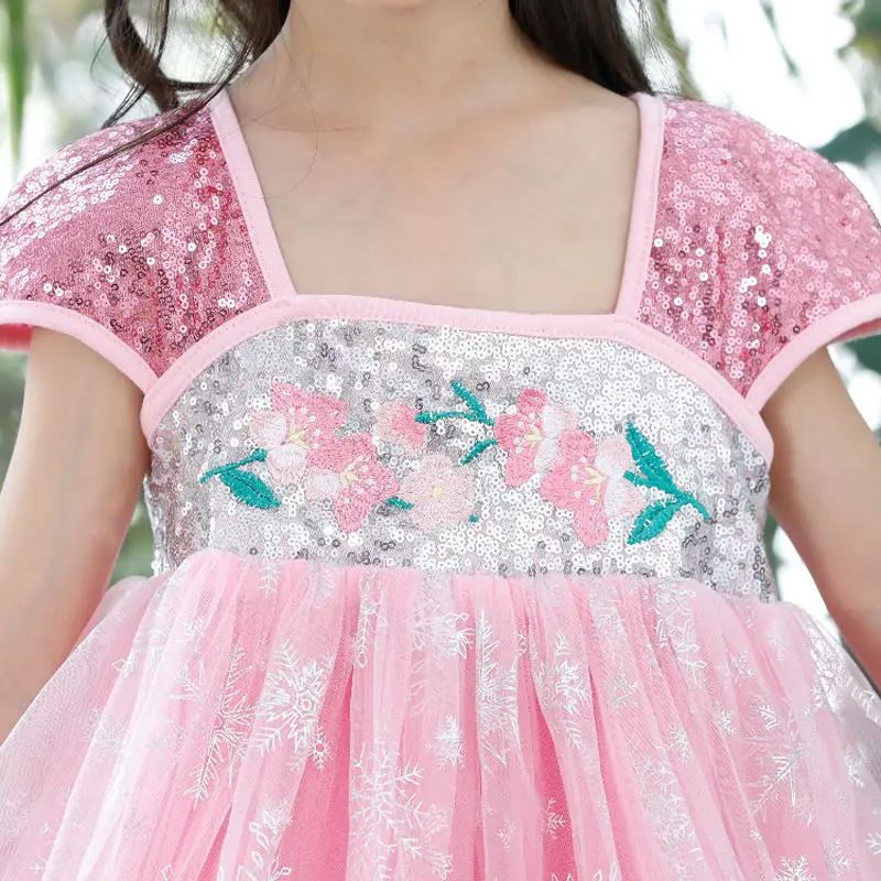 Коллекция года, платье «Эльза 2» для детей, карнавальный костюм Праздничная Туника принцессы «Эльза» со снежинками и блестками для девочек, детское торжественное платье, размер 8 лет