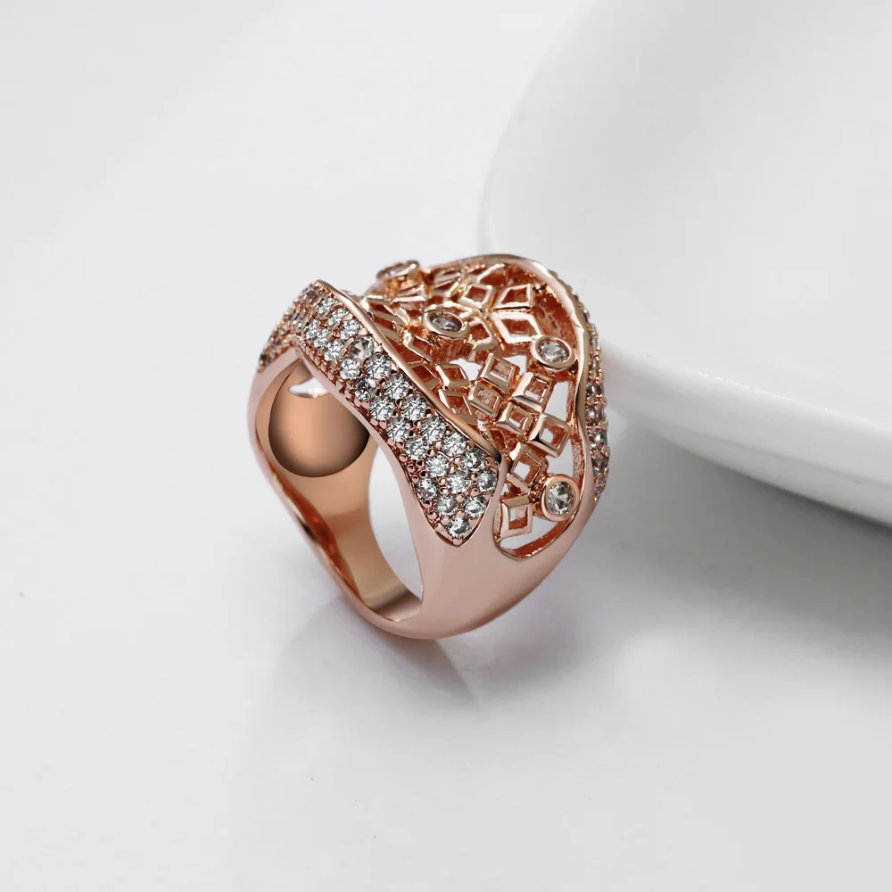 DreamCarnival 1989 New Hollow Square Fashion Jewelry White Zirconia Bijoux Rose Gold Color Moda Bague Rings for Women WA11450
