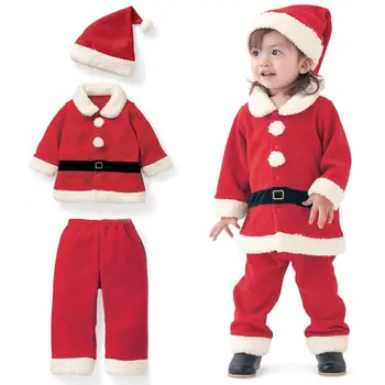 

328Children Christmas party dressed up clothing Santa cosplay costume for kids winter thicken flannel sets
