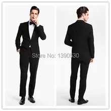 Горячие продажи шерсть черный одна кнопка с шалью воротник с атласными лацканами 2 предмета(куртка+ черный) мужские костюм для свадьбы