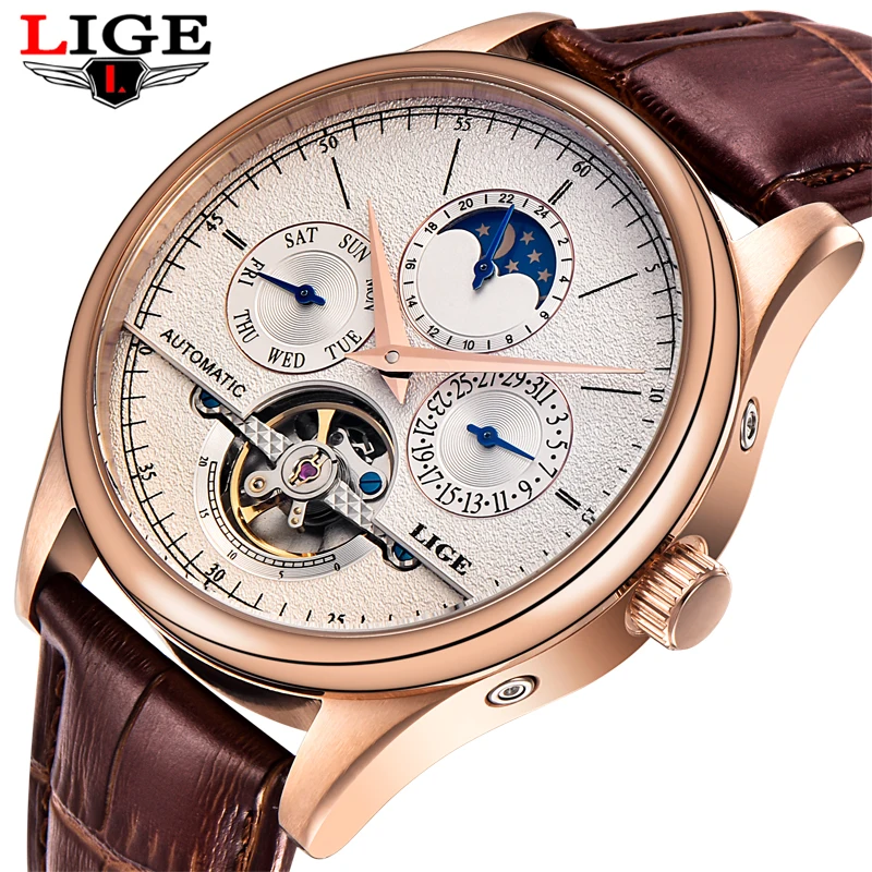 

LIGE Mens Watch Top Brand Luxury Automatic Mechanical Watch Men Clock Tourbillon Waterproof Sport Watches Relogio Masculino gift