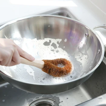 

Cleaning Brush Natural Coconut Non-Stick Oil Long Handle Flat Kitchen Bathroom Dining Room Dishwashing Oil Hanging Brush