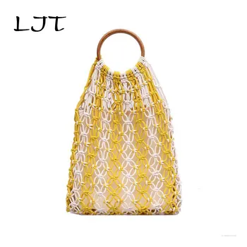 

LJT Hollow Woven Bag 2019 Multi-color Woven Handbag Large Capacity Beach Vacation Package Female Reticulate Netted Shopping Bag