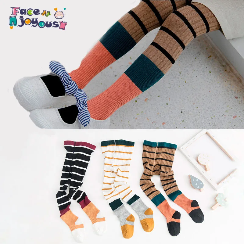 

Baby Spring Stockings Cute Striped Child Leggings Knitted Girls Warm Stockings Candy Color Cotton For Kids Girls School Clothing