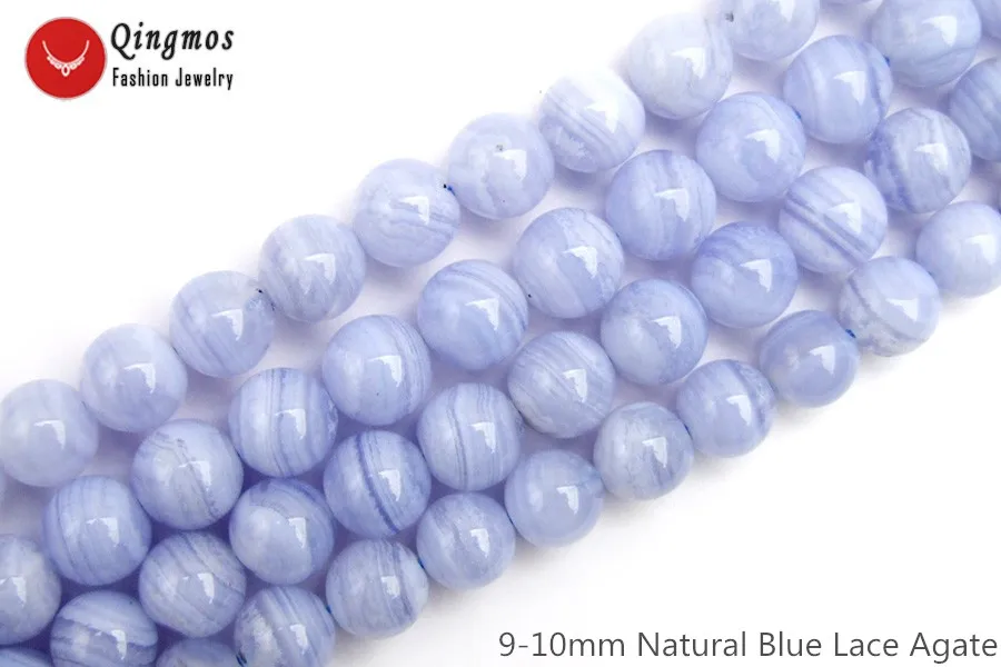 

Qingmos Natural 9-10mm Round Blue Lace Agates Stone Loose Beads for Jewelry Making Necklace Bracelet Earring DIY 15" Strands 817