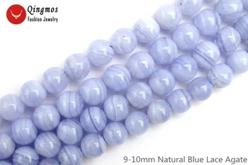 

Qingmos Natural 9-10mm Round Blue Lace Agates Stone Loose Beads for Jewelry Making Necklace Bracelet Earring DIY 15" Strands 817