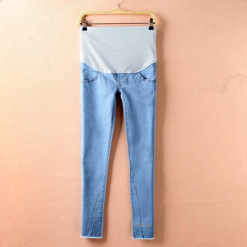 Джинсы для беременных для женщин кормящих джинсы длинные поддежка живота узкие одежда Беременность Высокая талия Flare мотобрюки
