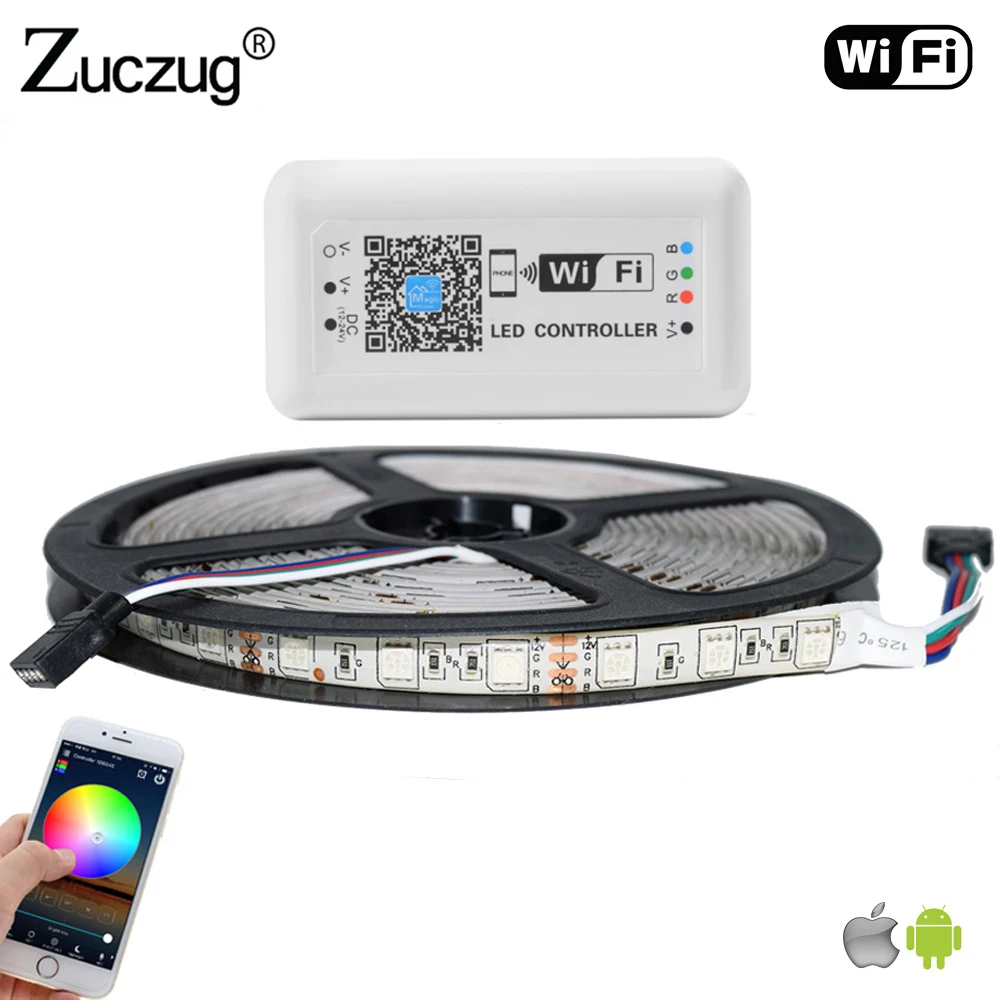 

RGB LED Strip light 5050 5m with Wifi LED RGB Controller DC12V 60LED/m RGB Flexible LED Light Sets for kitchen ceiling Chrismas