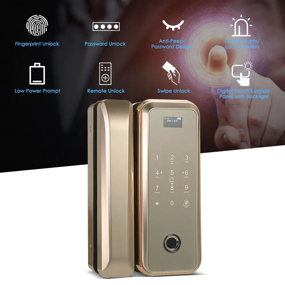 

Smart Lock Glass Door Lock Fingerprint Lock Fingerprint & Touchscreen Digital Lock Unlocked by Password + IC Card + Fingerprint