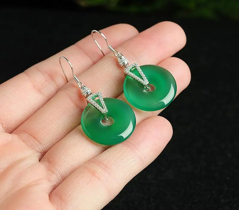 Fashion Natural A Grade Natural /Jadeite Round Circle With 925 Silver Drop Earrings Certificate Fashion Natural A Grade Natural /Jadeite Round Circle With 925 Silver Drop Earrings Certificate