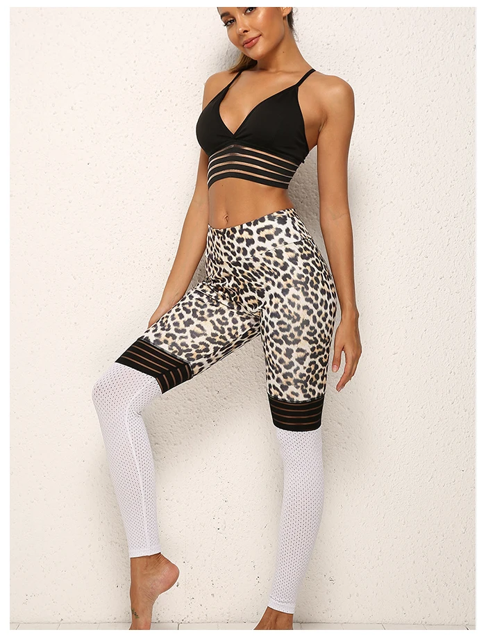 Женские спортивные леопардовые леггинсы с леопардовым принтом, высокие полосатые лоскутные леггинсы с эффектом пуш-ап, эластичные штаны для тренировок