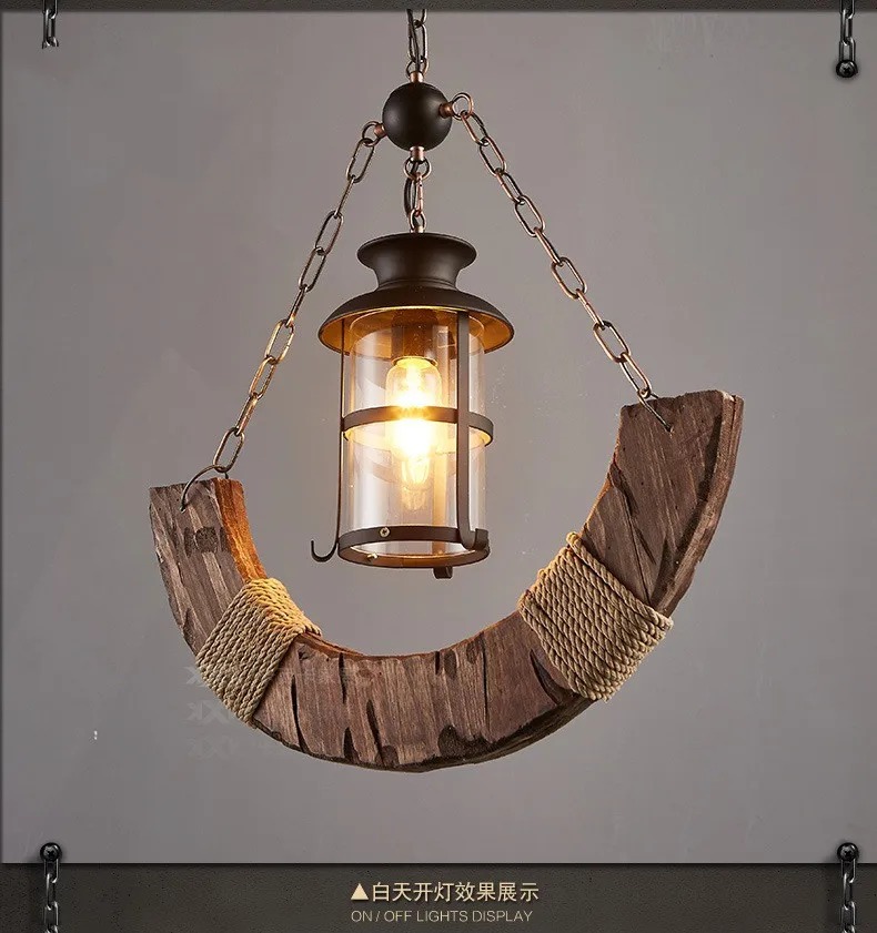 American Art Hemp Rope Chandelier Wood Dining Room Bar Cafe Internet Bar Chandelier - Цвет корпуса: A