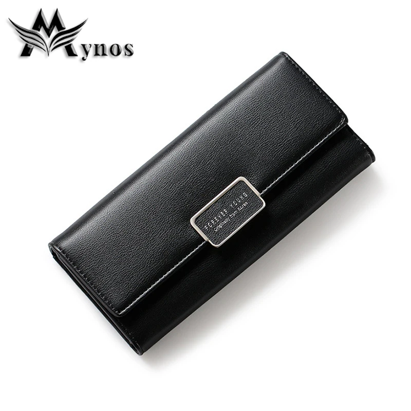 

Mynos New Fashion Women Wallets Design Leather Zipper Wallet Women's Long Design Purse Two Fold More Color Clutch Card Holder
