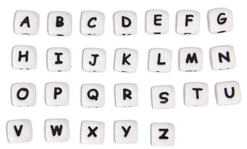 

12mm Alphabet Letter Dice Beads A-Z Food Grade Silicone Teething beads For Teether Necklace Pacifier Clip Chain Baby shower Gift