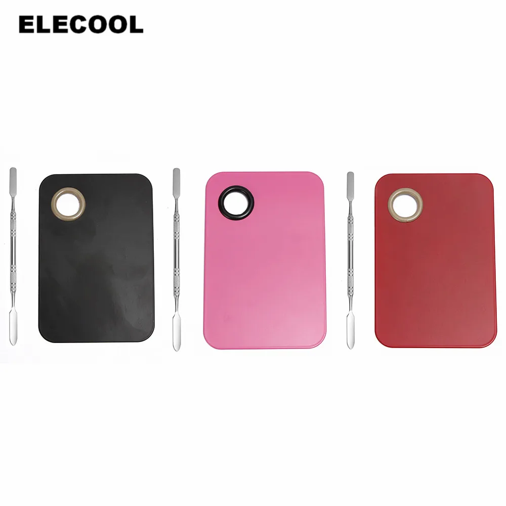 

ELECOOL 1Set Stainless Steel Make up Mixing Plate Foundation Eyeshadow Mixing Palette with Spatula Rod makeup tools Accessories