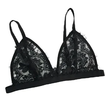 

Women Black Floral Lace Bra Top Hollow Out Translucent Bralette Strap Lingerie